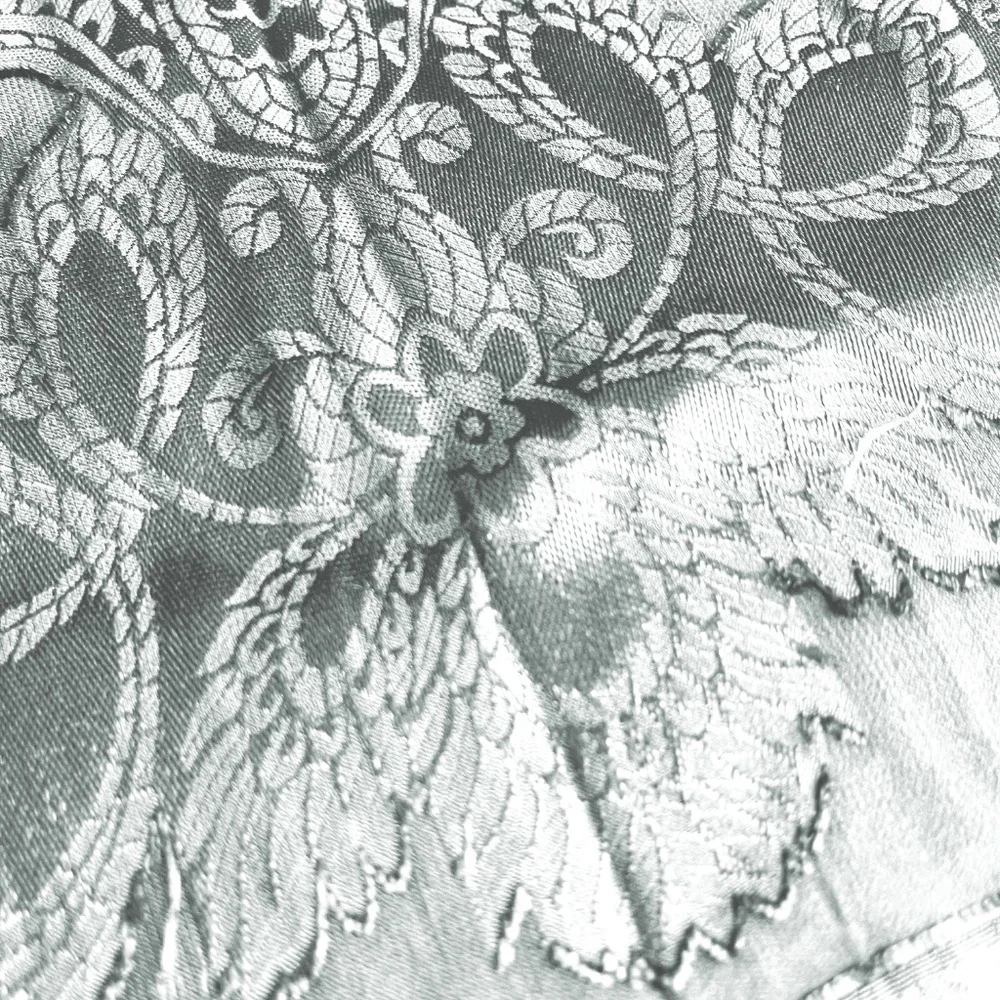Gray Silk Jacquard Scarf Floral Damask Wrap Lightweight Evening Shawl